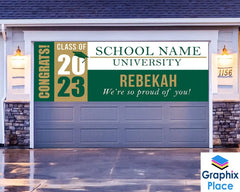 Congrats! Class of 2023 | Custom Graduation Banner | Personalize Grad Banner | We're so Proud of You! Green & Gold Theme Graduation Banner GraphixPlace