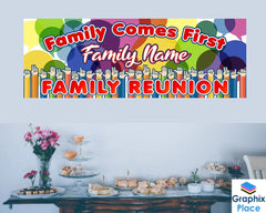 Family Reunion Banner  | Personalized Family Name Banner | Family Comes First Event Banner | Family Reunion Signs Party Decoration GraphixPlace