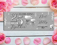 Happy 25th Wedding Anniversary Banner | Silver 25th Wedding Anniversary | Personalized Battery | Wedding Anniversary Banner  Party Decor GraphixPlace