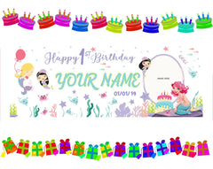 Mermaid Banner 1st Birthday Banner - Personalized Banner | Mermaid Party Decor | Mermaid Theme | Under the Sea Banner | Custom Photo Banner GraphixPlace