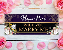 Will You Marry Me Banner Personalized Text Marriage Proposal Floral pattern design Vinyl Banner 18"x4' GraphixPlace