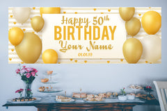 50th Birthday Banner, Personalized Custom banner, Adult Happy Birthday Banner Backdrop, Balloon Birthday Poster Sign ideas 30" x 6' GraphixPlace