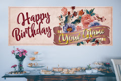Flower Birthday Banner Personalized Birthday Custom Banner, Floral theme Banner Sign ideas, Birthday Photo Backdrop, multiple Sizes GraphixPlace
