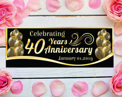 Happy Anniversary Banner, Anniversary ideas, 40 Year Anniversary Banners, Custom design Black and Gold Party Decoration Ideas GraphixPlace