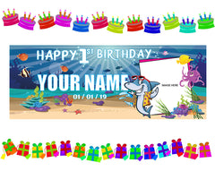 1st Birthday Banner  | Personalized Banner | Custom Photo Banner | Under the Sea Theme | Baby Shark Birthday Banner Sign | One year birthday GraphixPlace