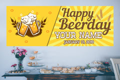 Happy Birthday Banner, Happy Beer Birthday Party Decor, Adult Birthday Personalized Banner, Beer Birthday Backdrop Idea Decor 18"x 4' GraphixPlace