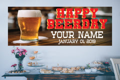 Happy Beer Day Birthday Banner, Custom Personalized Birthday Banner backdrop, Men Beer Birthday Banner Sign Ideas, multiple Sizes GraphixPlace