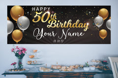 50th Birthday Banner, Personalized Custom Birthday Banner, Adult 50th Birthday Backdrop Banner, Confetti Ideas Happy birthday sign 18"x4' GraphixPlace