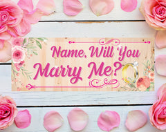 Will You Marry Me Banner Personalized Text Marriage Proposal Rose design Vinyl Banner 18"x4' GraphixPlace