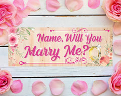Will You Marry Me Banner Personalized Text Marriage Proposal Rose design Vinyl Banner, engagement ideas party ideas signs, size 30" x 6' GraphixPlace
