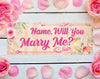 Image of Will You Marry Me Banner Personalized Text Marriage Proposal Rose design Vinyl Banner 18"x4' GraphixPlace