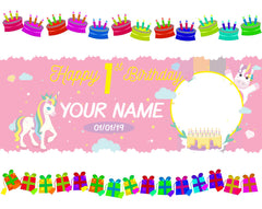 1st Happy Birthday Unicorn Banner, Unicorn Theme Personalized banner, Custom Name Birthday Banner, Birthday Backdrop Party Decoration GraphixPlace