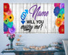 Image of Will You Marry Me Banner, Personalized Mr and Mr Banner Gay Engagement Sign, Rainbow Engagement Party Banner, LGBTQ Proposal Banner GraphixPlace