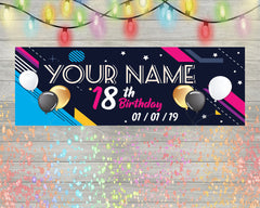 18th Birthday Banner, Custom Name Birthday Sign, Purple Gold Silver Balloon Personalized Sign, 18th Birthday Party Decor Backdrop, multiple Sizes GraphixPlace