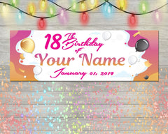 18th Birthday Banner, Custom Name Pink Gold Balloon, Personalized Birthday Sign, Birthday Party Decoration Vinyl  Outdoor Backdrop multiple Sizes GraphixPlace