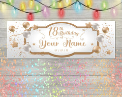 18th Birthday Banner Personalized Birthday Sign Custom Gold Birthday Decor Ideas Party Banner Happy 18th Birthday 18 Birthday Multiple Sizes GraphixPlace