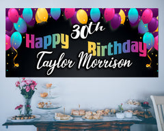 30th Birthday Banner, Personalized Custom Birthday Banner, Adult 30th Birthday Backdrop Banner, Balloon Ideas Happy birthday sign multiple Sizes GraphixPlace