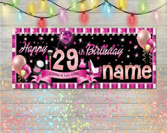 29th Happy Birthday Banner, Personalized Birthday Banner, Custom Name Birthday Banner, Birthday Banner Backdrop, Happy Birthday Sign multiple Sizes GraphixPlace