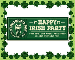 Personalized Happy St Patrick's Irish Party Green Horseshoe Banner GraphixPlace