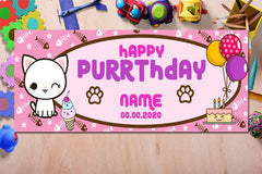 Happy Purrthday Banner Cat Kitty Birthday Sign  Personalized Birthday Cat Sign Custom Kitty Cat Birthday Banner Party Decor Vinyl Backdrop GraphixPlace