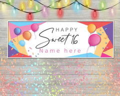 Happy 16th Birthday Banner Personalized 16th Birthday Sign Balloon Birthday Decorations Sweet 16 Party Banner, 16th Birthday Sign multiple Sizes GraphixPlace