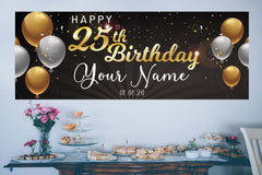25th Birthday Banner Personalized Custom Birthday Banner, Adult 25th Birthday Backdrop Banner, Confetti Ideas Happy birthday sign, multiple Sizes GraphixPlace