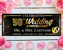 50th Wedding Anniversary Banner Black and Gold Anniversary Parents Anniversary Banner Gold Anniversary Party 50th banner GraphixPlace