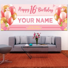 16th Happy Birthday Banner, Personalized Name/Date Sweet 16th Girl Birthday Party Decoration Banner, 16th Birthday Backdrop Party Decor GraphixPlace