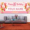Image of 16th Happy Birthday Banner, Personalized Name/Date Sweet 16th Girl Birthday Party Decoration Banner, 16th Birthday Backdrop Party Decor GraphixPlace