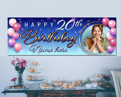 Birthday Banner Personalized Banner Happy 20th Birthday Banner Photo Banner Birthday Balloons Adult Birthday Banner Happy Birthday Sign GraphixPlace