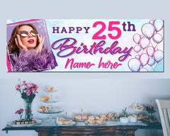 25th Birthday Banner Happy 25th Birthday Party Decorations Custom Banner Birthday Banners Birthday Girl Banner Outdoor Vinyl Banner GraphixPlace
