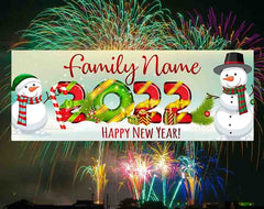 2022 Happy New Year Party Banner Snowman Personalized Custom Name 7 Sizes GraphixPlace